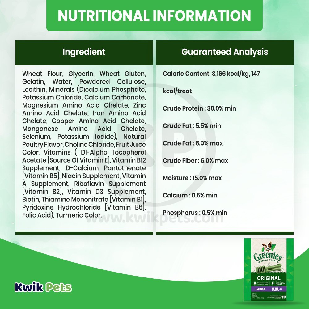 Information about Greenies Original Dog Dental Treats Large 27-oz 17 Count