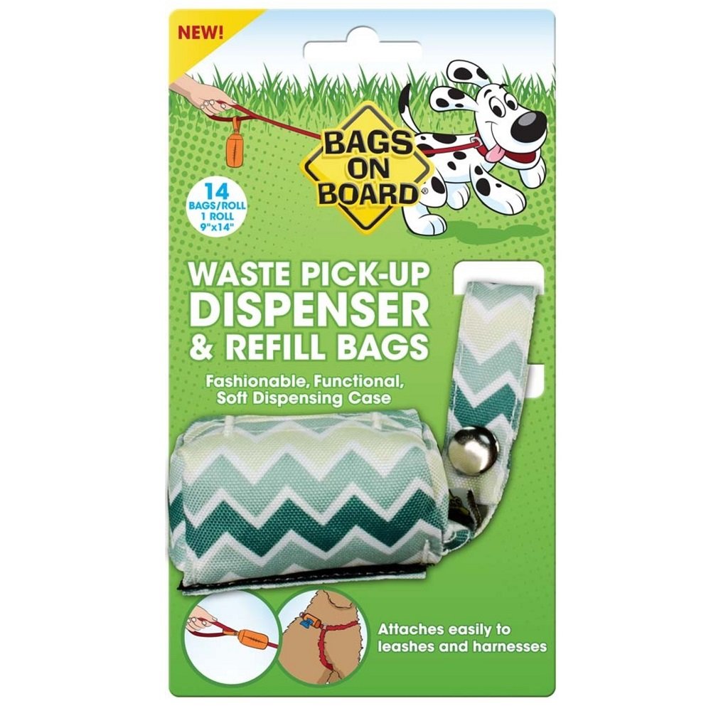 Bags on Board Fashion Waste Pick-up Bag Dispenser Green 14 Bags, 9 In X 14 in, Bags on Board