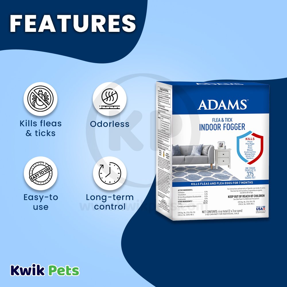 Adams Flea & Tick Indoor Fogger 2 Pack, Clear, 3-oz Cans, Adams