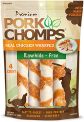 Scott Pet Premium Pork Chomps Twist Dog Treats Real Chicken Wrapped 4 Count 5.6-oz