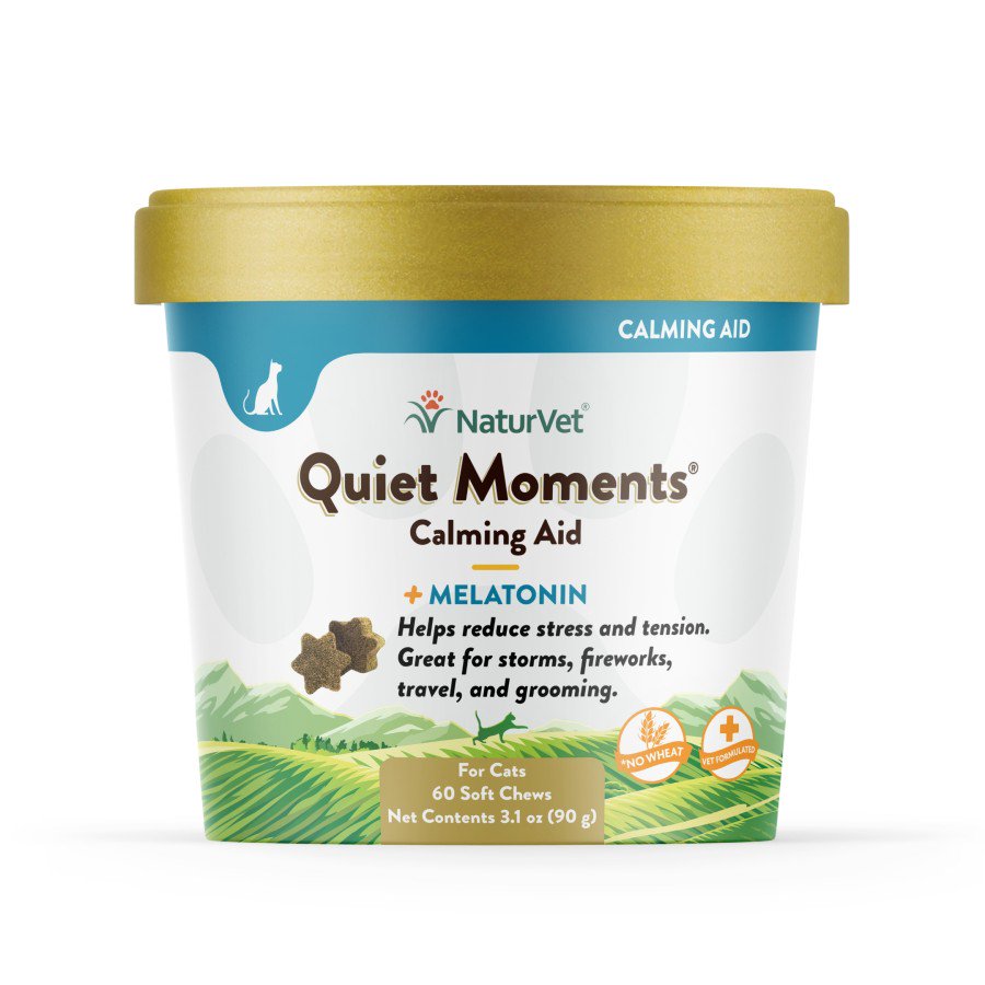 NaturVet Quiet Moments Calming Aid Plus Melatonin Cat Soft Chews 60 Count 3.1-oz, Kwik Pets