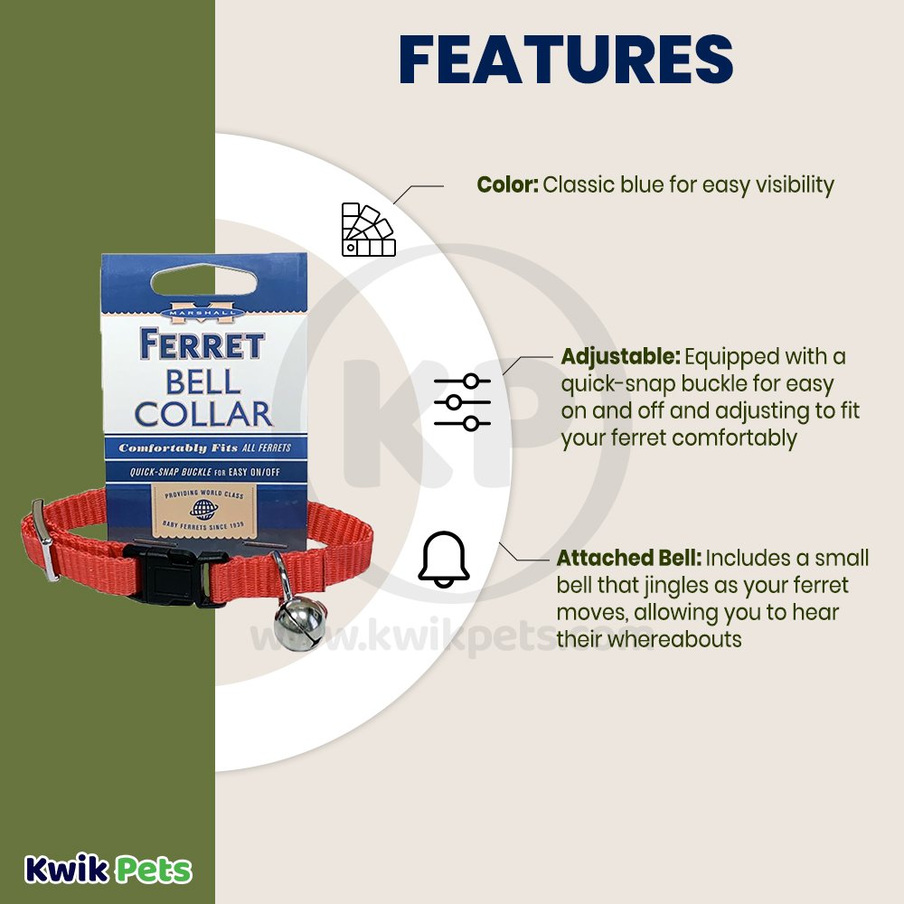 Marshall Pet Products Ferret Bell Collar Red, 3/8 in, Kwik Pets