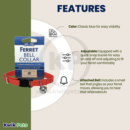 Marshall Pet Products Ferret Bell Collar Red, 3/8 in, Kwik Pets