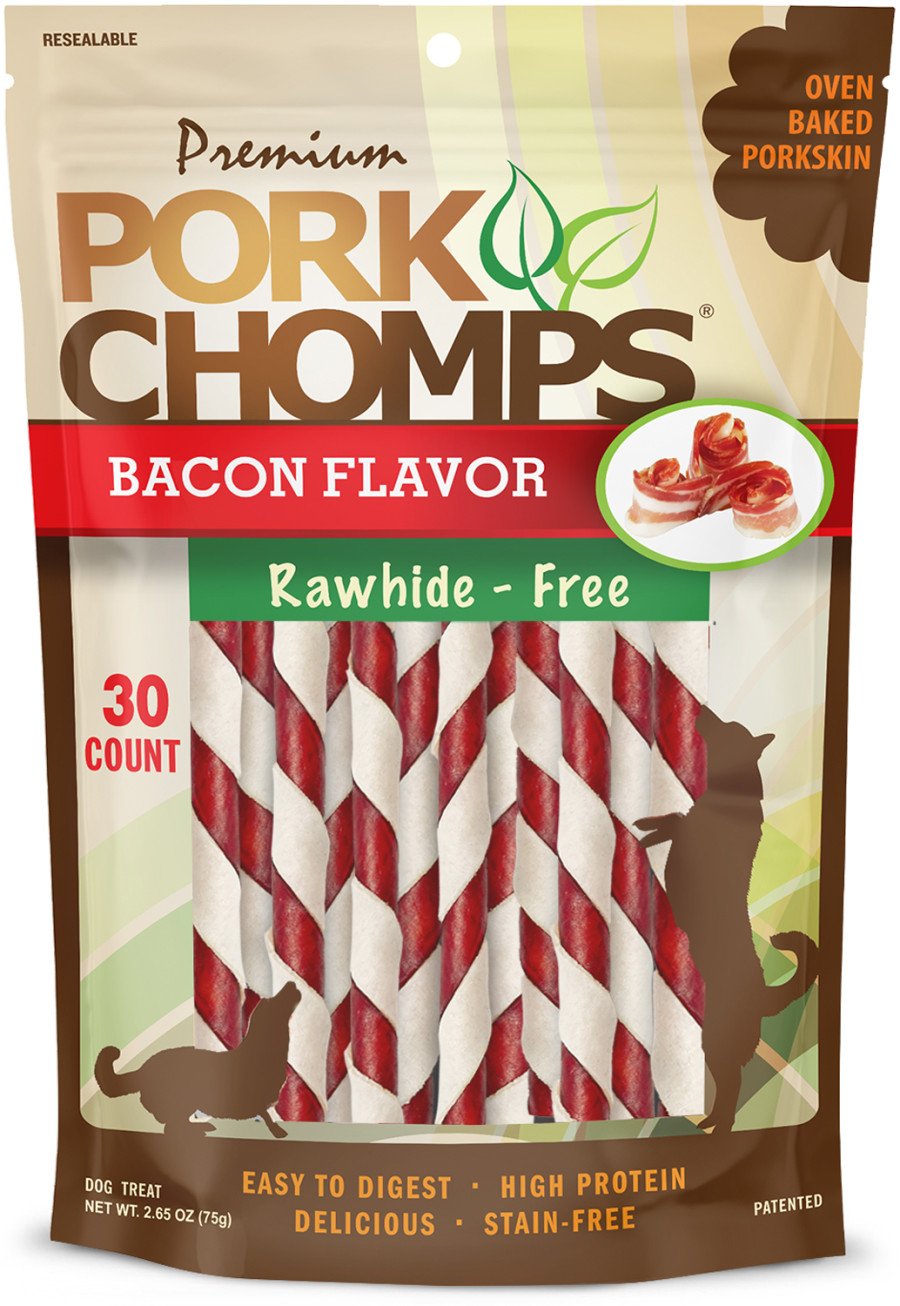 Scott Pet Premium Pork Chomps Bacon Mini Twist Dog Treats Bacon 30 Count, Kwik Pets