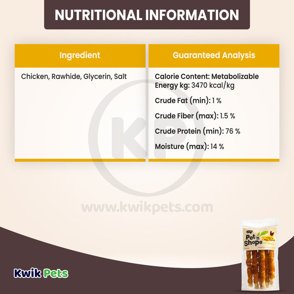 Nutritional Information of Pet 'n Shape Chik 'n Hide Twists Dog Treats 15.3-oz