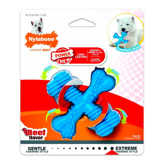 Nylabone Comfort Hold X Bone Power Chew Durable Dog Toy Beef, Small/Regular - Up To 25 lbs., Nylabone