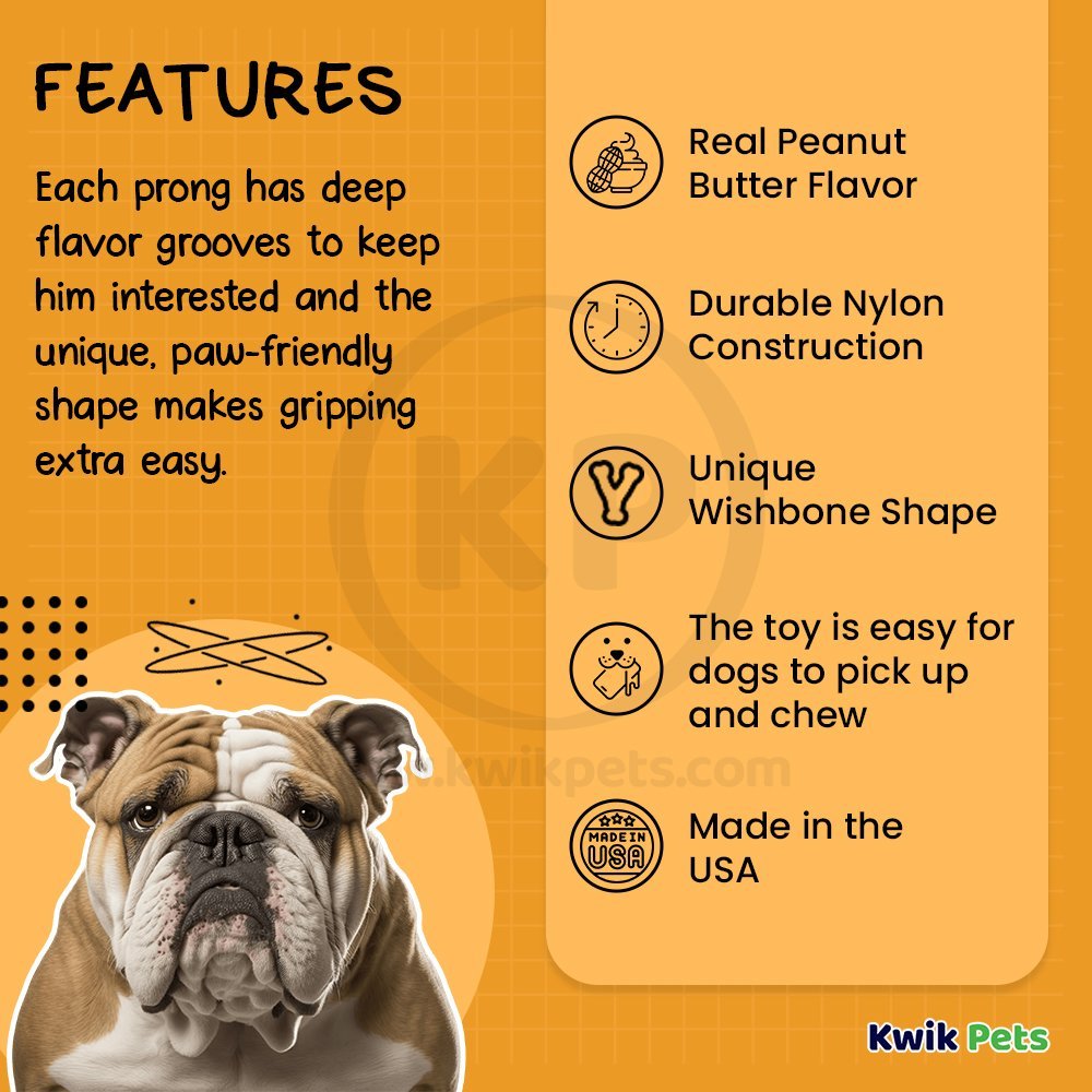 Benebone Wishbone Dog Chew Toy Peanut Butter Large, Kwik Pets