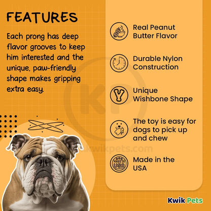 Benebone Wishbone Dog Chew Toy Peanut Butter Large, Kwik Pets