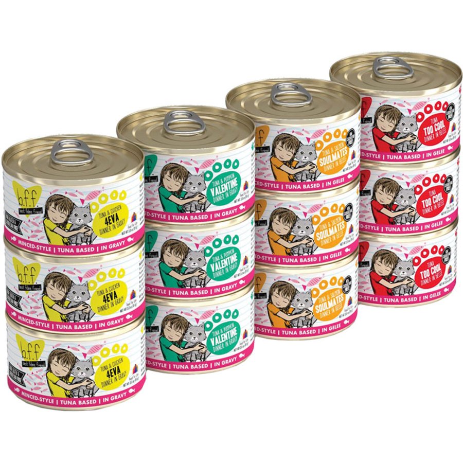 Weruva B.F.F. Minced Batch O' Besties Variety Pack Canned Wet Cat Food 12 Count 3-oz, Kwik Pets