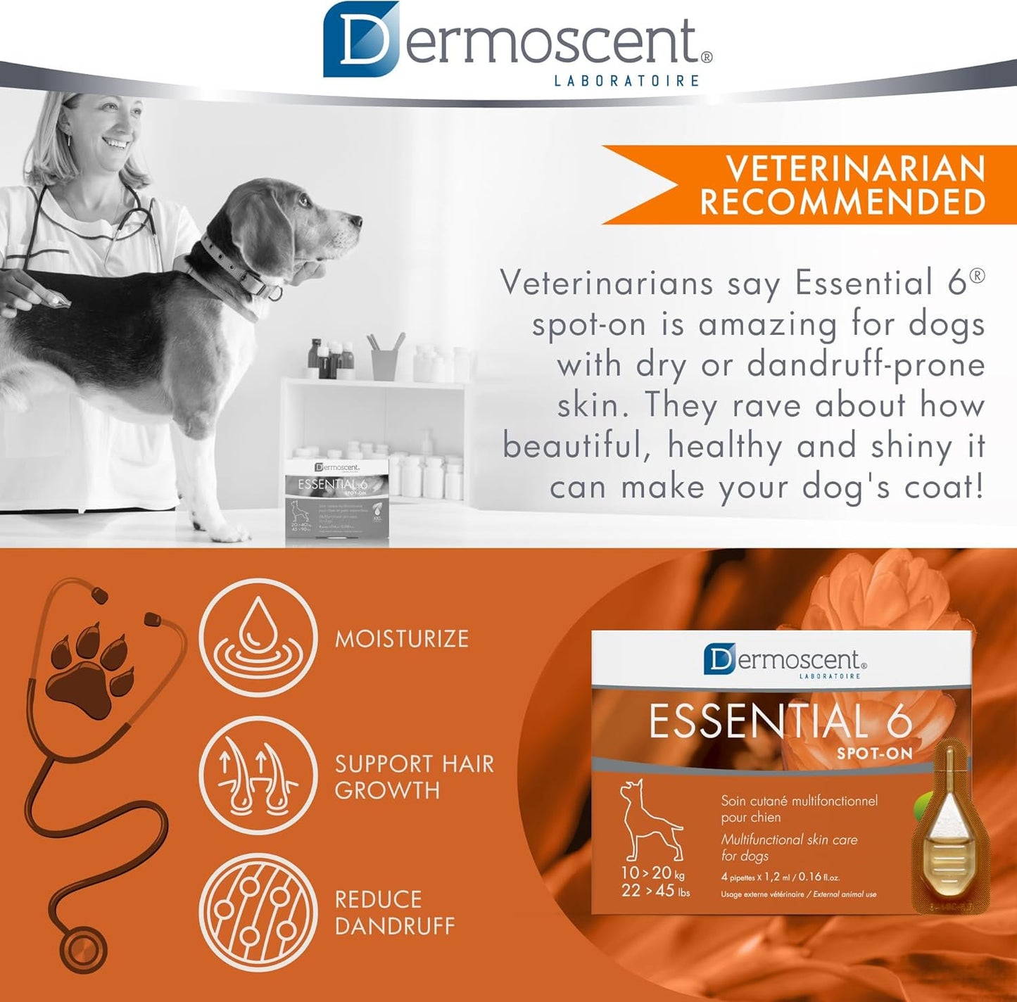 Dermoscent Essential 6 Spot-on Skin Care for Dogs 22 to 45 lbs