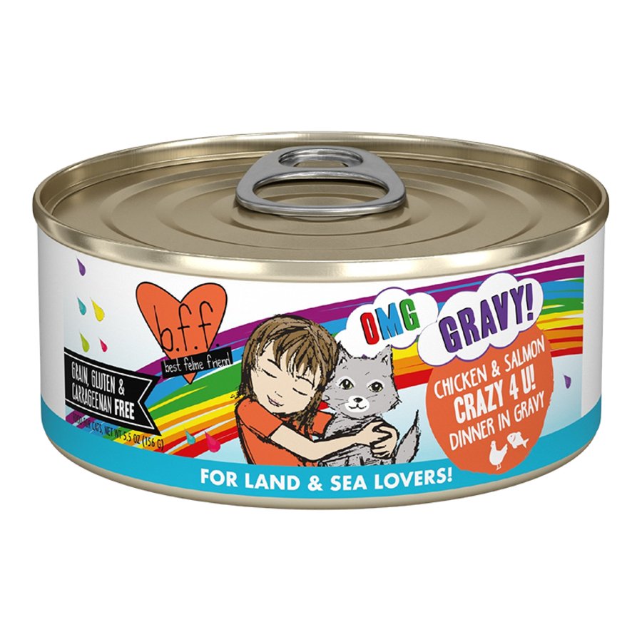 Weruva B.F.F. OMG Chicken & Salmon Crazy 4 U! Dinner in Gravy Wet Cat Food 5.5-oz, Kwik Pets