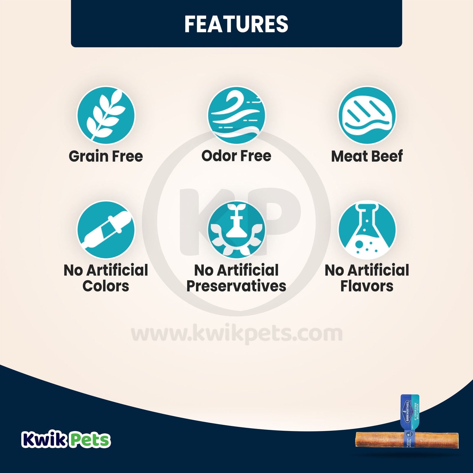 Features of Barkworthies 6" Odor Free Bully Stick Dog Chews