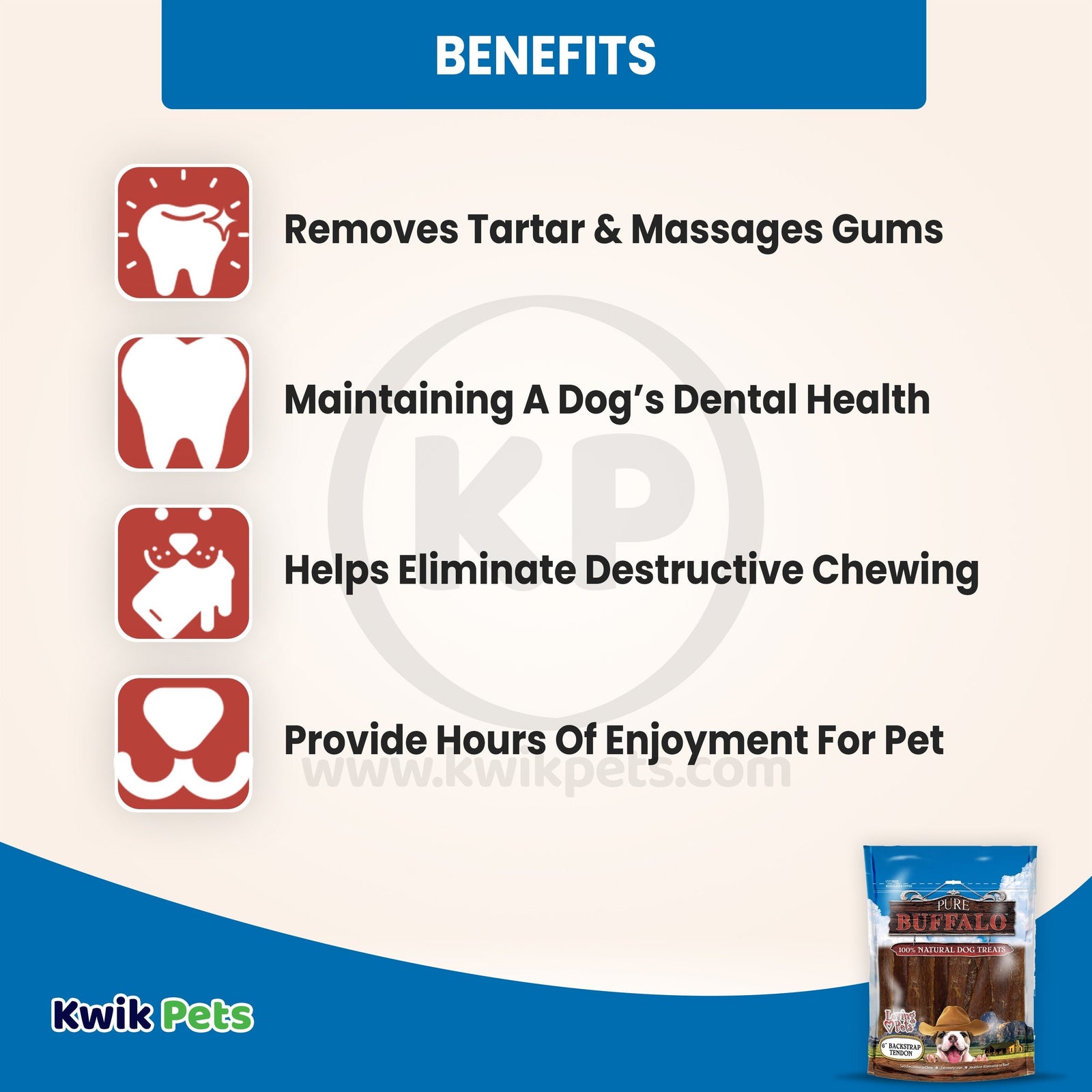 Benefits of Loving Pets Pure Buffalo Backstrap Tendon Dog Treats 20 Count 4-6 inches