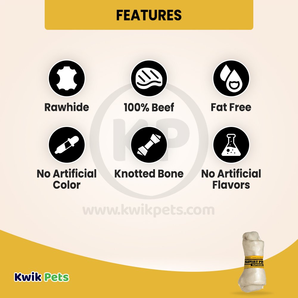Features of Savory Prime Supreme Knotted Rawhide Bones in Bulk Natural 4-5 in