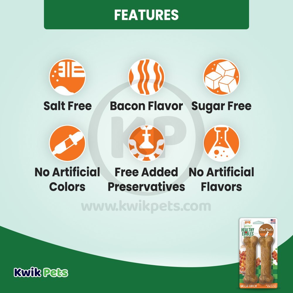 Features of Nylabone Healthy Edibles All-Natural Long Lasting Chew Treats Bacon Medium/Wolf - Up To 35 lbs 2 Count