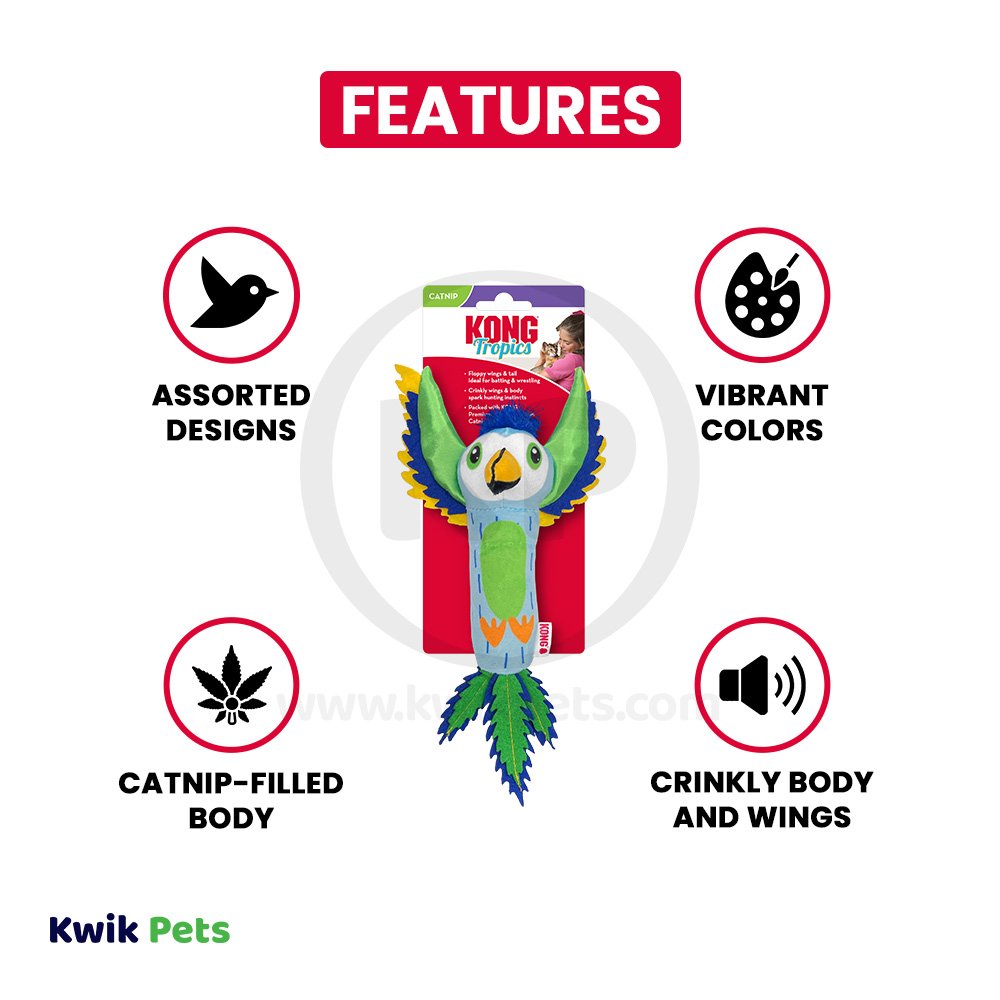 Features of KONG Tropics Bird Cat Toy Assorted One Size