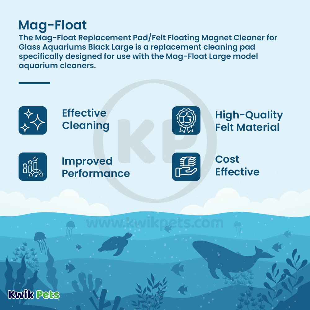Mag-Float Replacement Pad/Felt Floating Magnet Cleaner for Glass Aquariums Black Large, Kwik Pets