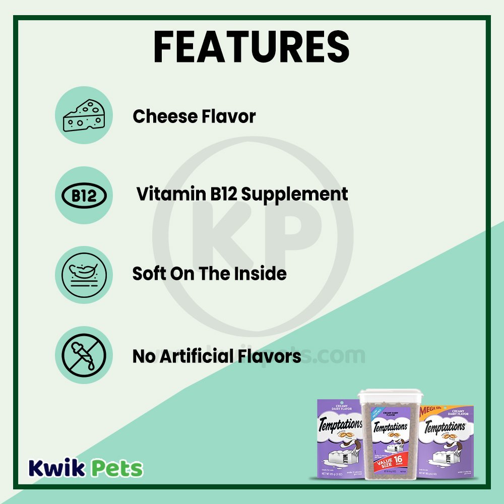 Features - Temptations Classics Crunchy & Soft Adult Cat Treats Creamy Dairy 16-oz