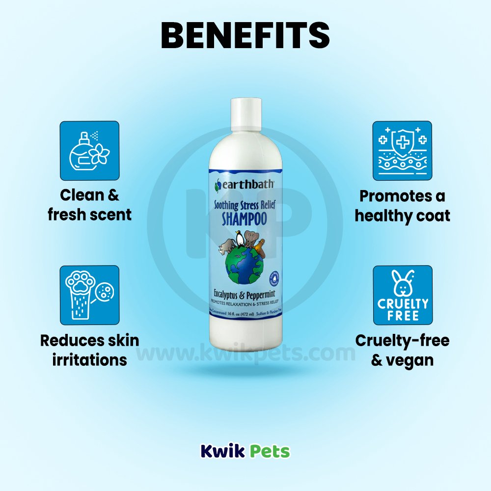 Benefits of Earthbath Soothing Stress Relief Pet Shampoo Eucalyptus & Peppermint 16-oz