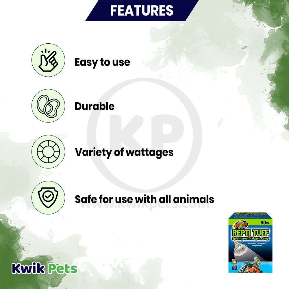Zoo Med Repti Tuff Splashproof Halogen Lamp White 90W, Kwik Pets