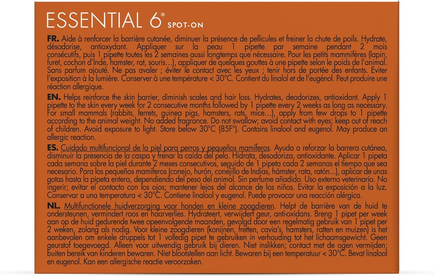 Dermoscent Essential 6 Spot-on Dog Skin Care for Dandruff & Allergy Relief Dogs & Small Mammals Up to 22-lb 4 Pipettes