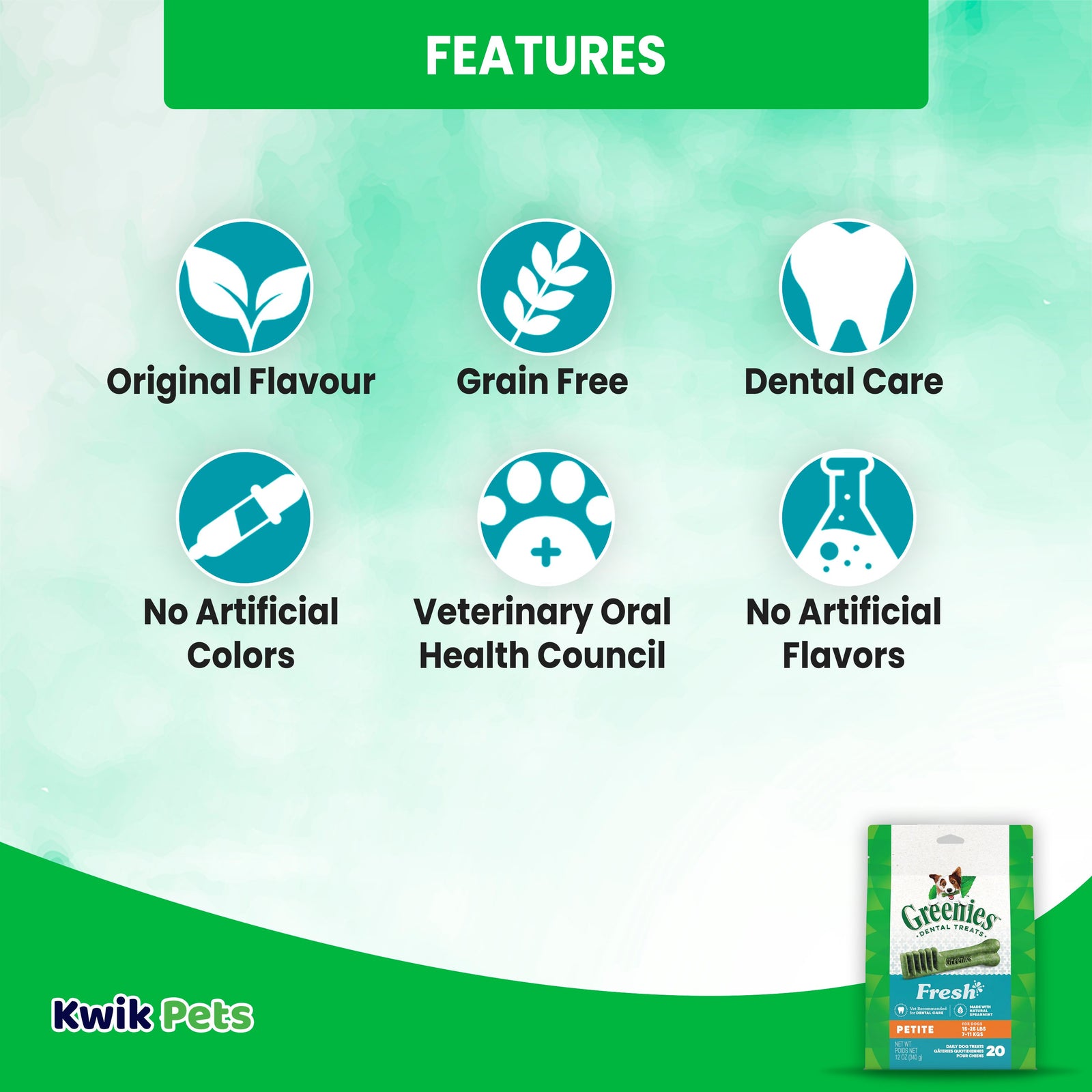 Greenies Dog Dental Treats Petite, Fresh 12 oz, 20 ct, Greenies
