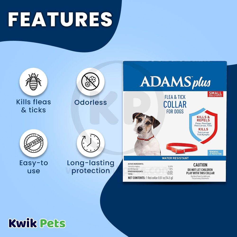 Features of Adams Plus Flea & Tick Red Collar for Dogs Small