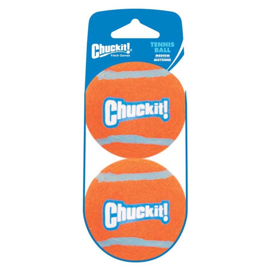 Chuckit! Tennis Ball Dog Toy Shrink Sleeve Blue/Orange Medium 2 Count, Kwik Pets