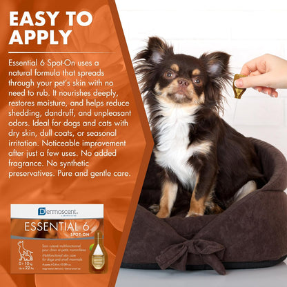 Dermoscent Essential 6 Spot-on Dog Skin Care for Dandruff & Allergy Relief Dogs & Small Mammals Up to 22-lb 4 Pipettes