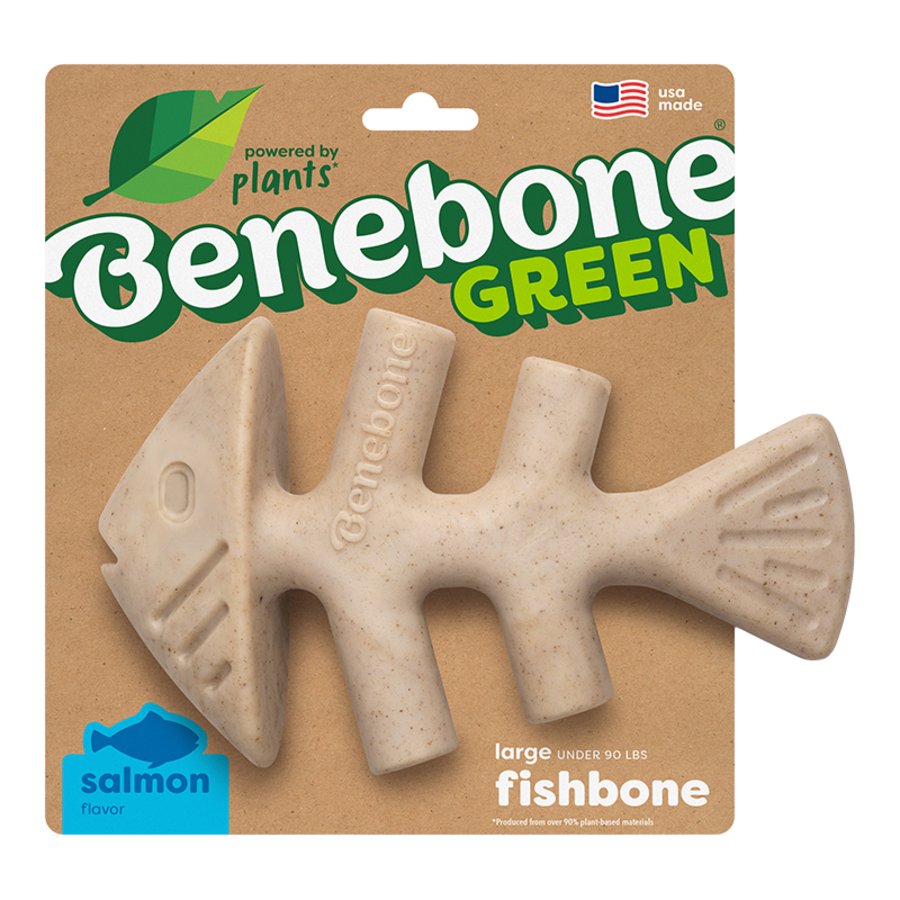 Benebone Green Fishbone Salmon Flavor Dog Chew Toy Medium