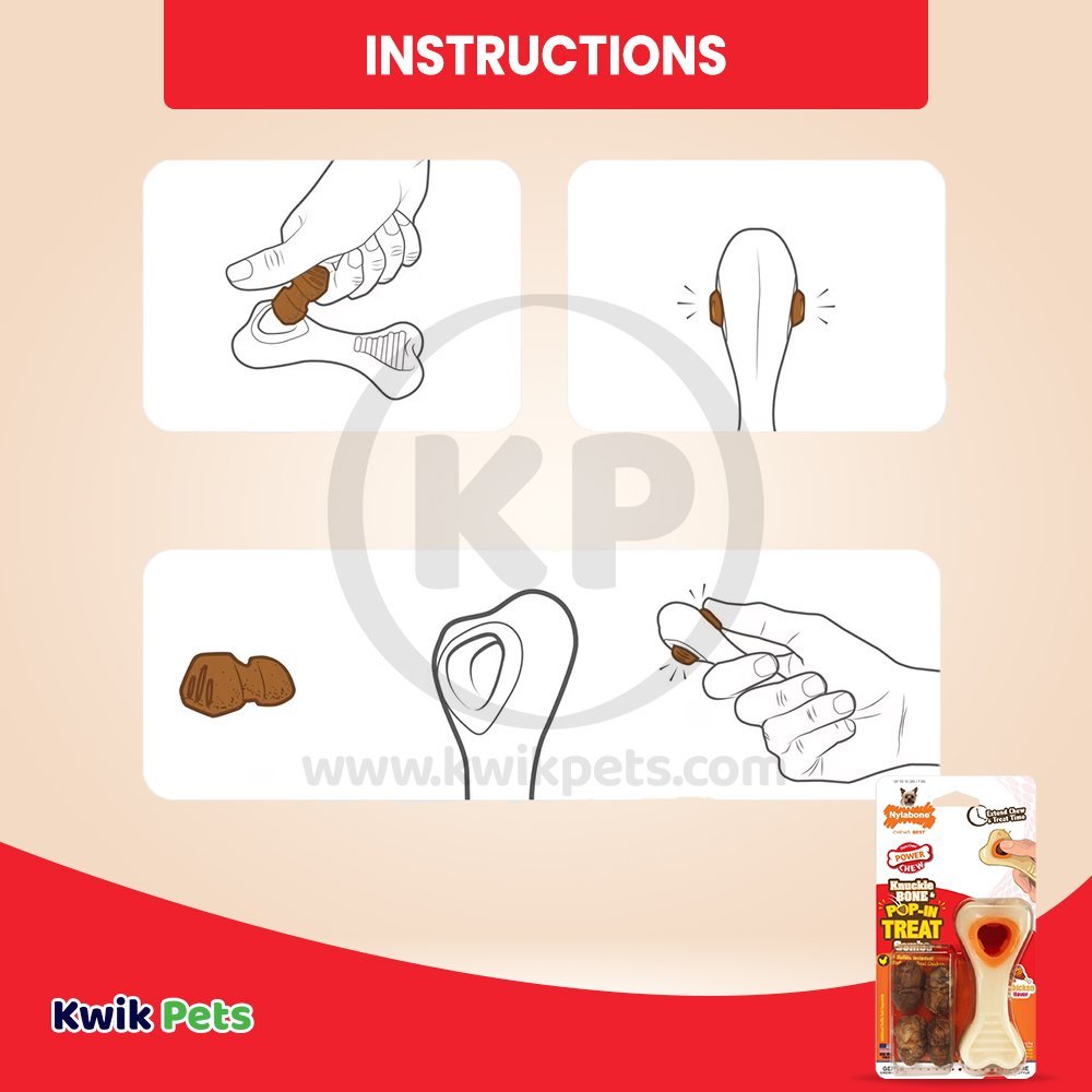 Instructions of Nylabone Power Chew Knuckle Bone & Pop-In Treat Dog Toy Combo Chicken XS/Petite - Up To 15 lbs