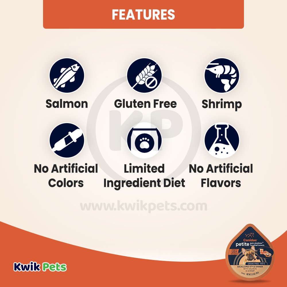 CANIDAE PURE Petite Small Breed Grain-Free Wet Dog Food Pâté w/Salmon & Shrimp, 3.5-oz, CANIDAE