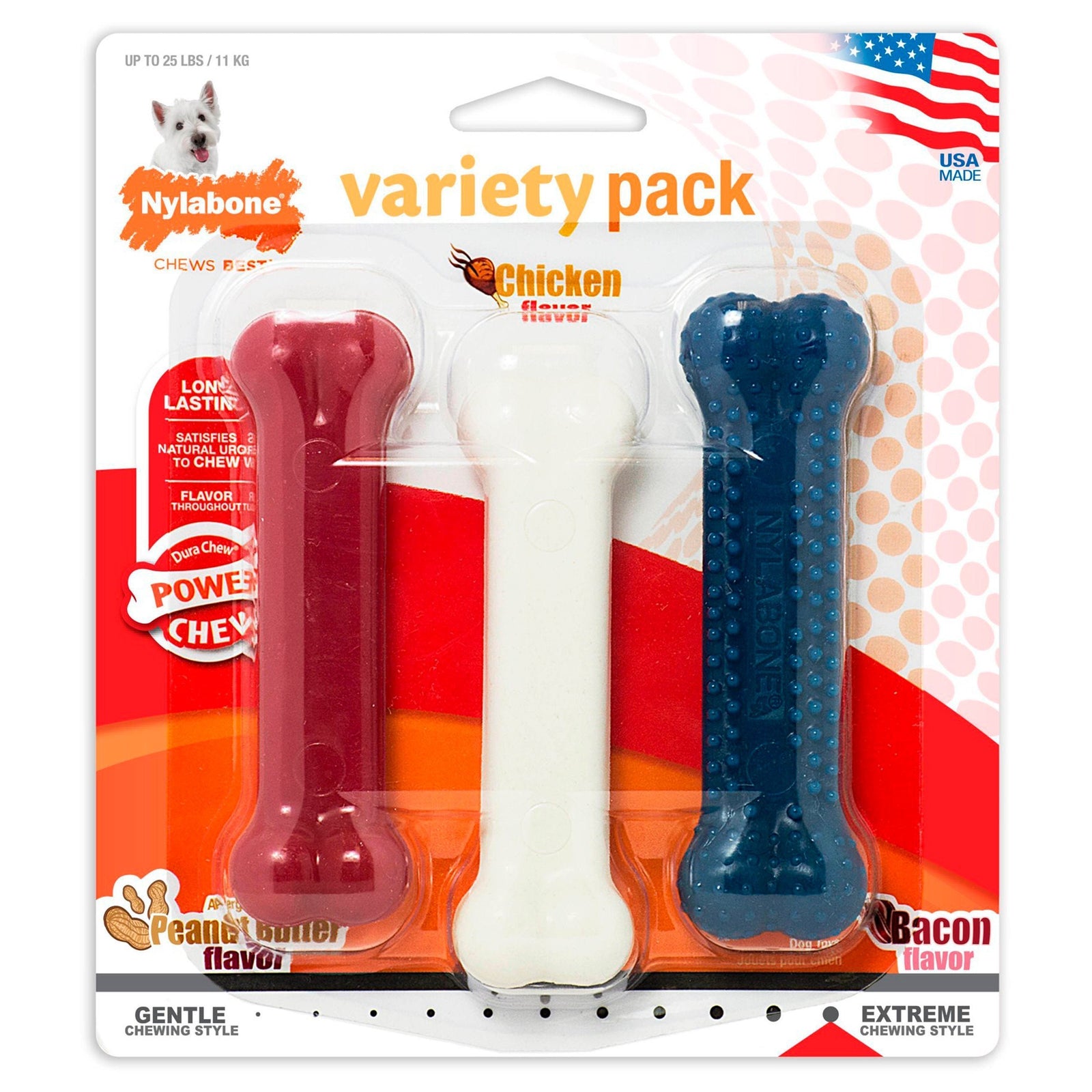 Nylabone DuraChew Triple Pack Red, White and Blue Variety Flavor Regular, Nylabone
