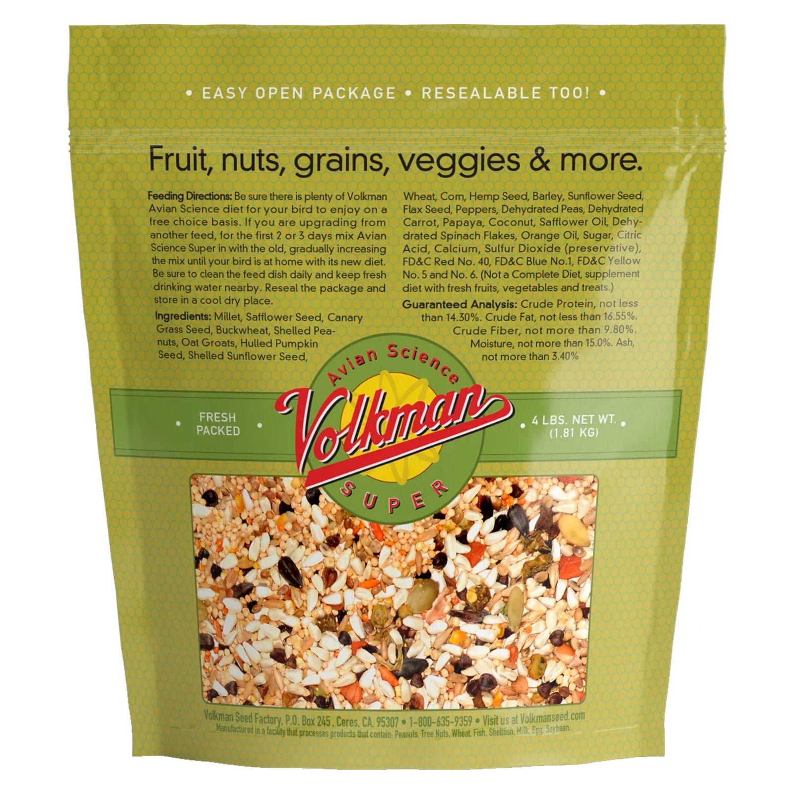 Volkman Seed Company Avian Science Super Lovebird /Conure Bird Treat 4-lb, Volkman