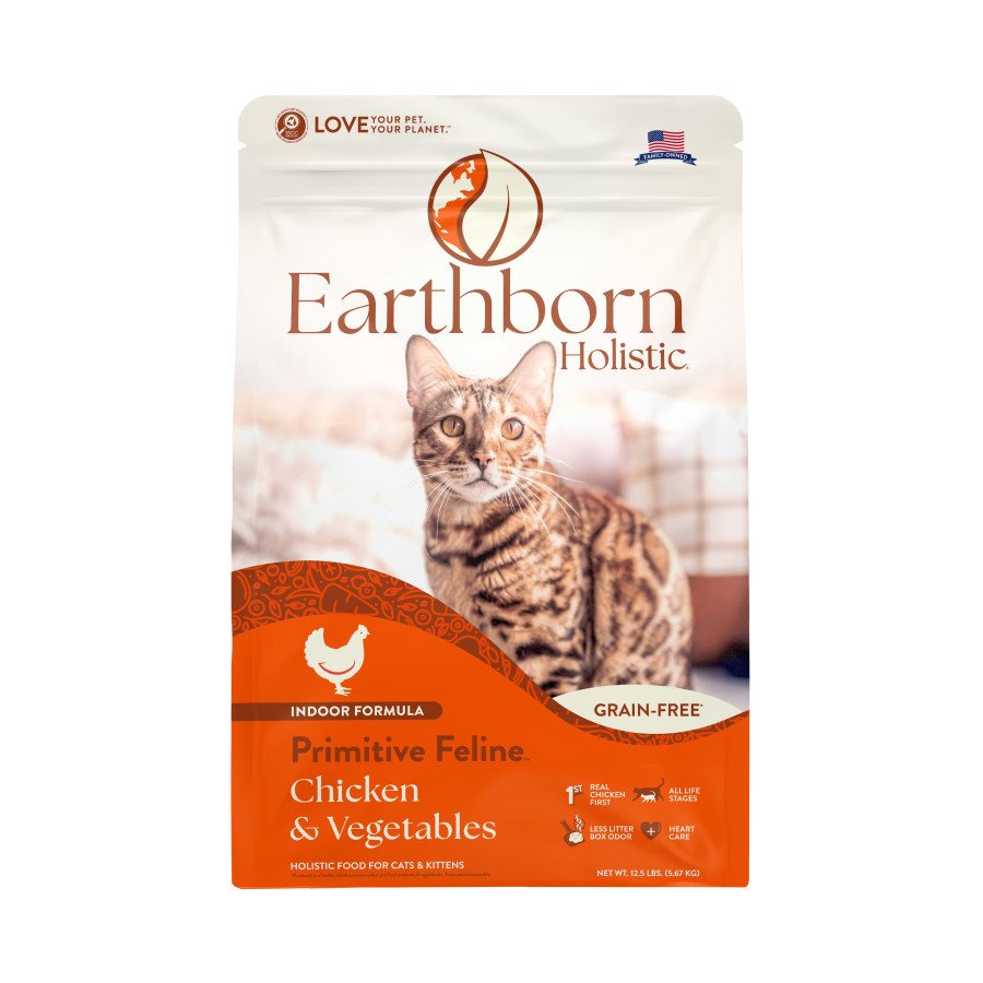 Earthborn Holistic Primitive Feline Grain-Free Indoor Formula Dry Cat Food Chicken & Vegetables 12.5-lb, Kwik Pets