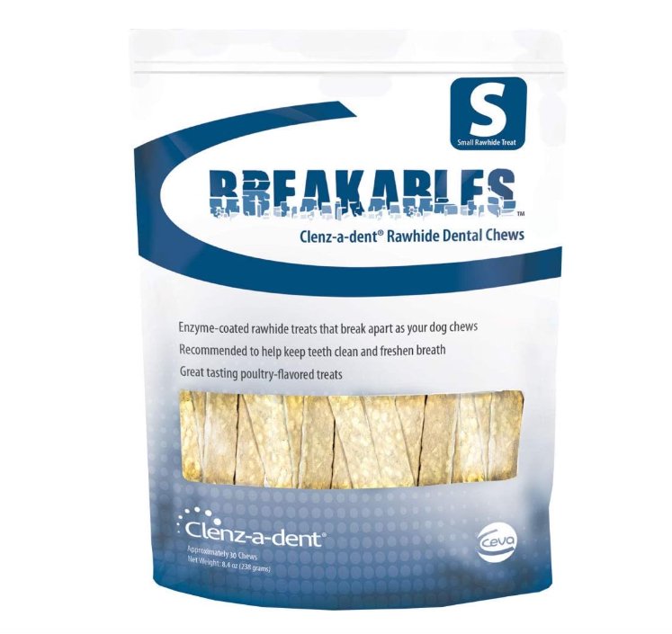 Ceva Clenz-a-dent Breakables Rawhide Dental Dog Chews Small 15 Count 8.4-oz