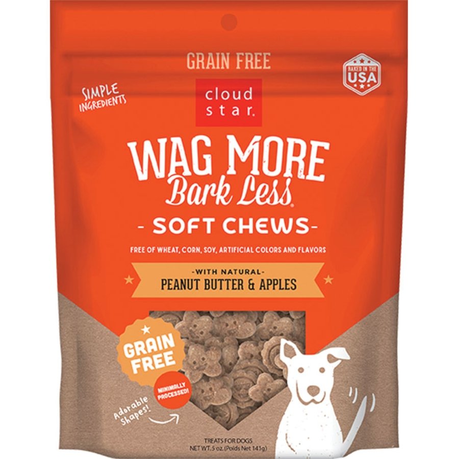 Cloud Star Wag More Bark Less Grain Free Soft Chews Dog Treats with Natural Peanut Butter & Apples 5-oz, Kwik Pets