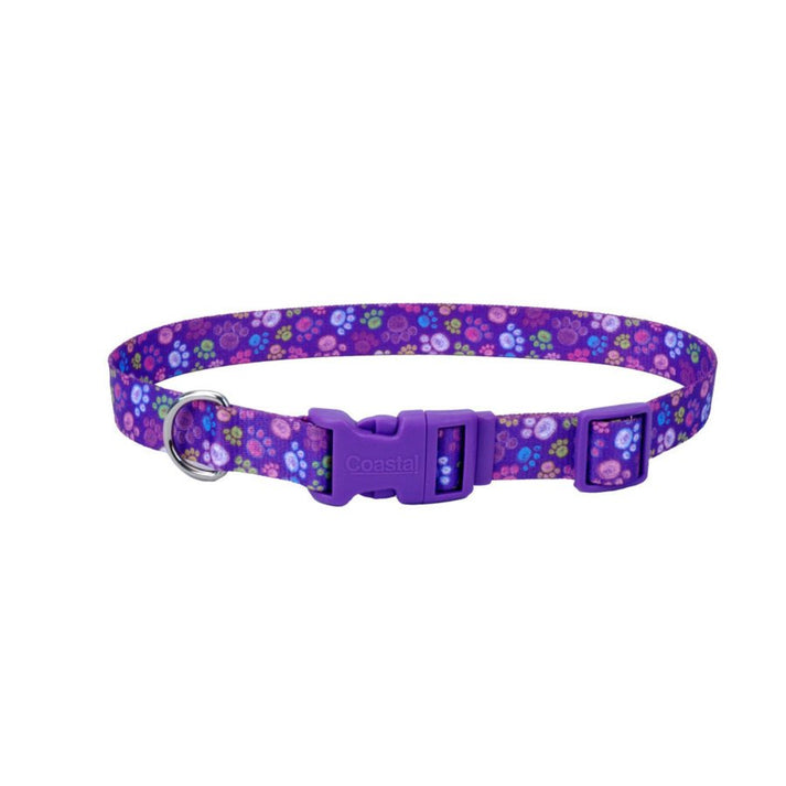 Coastal Styles Adjustable Dog Collar, Purple Paws 3/4 in X 14-20 in