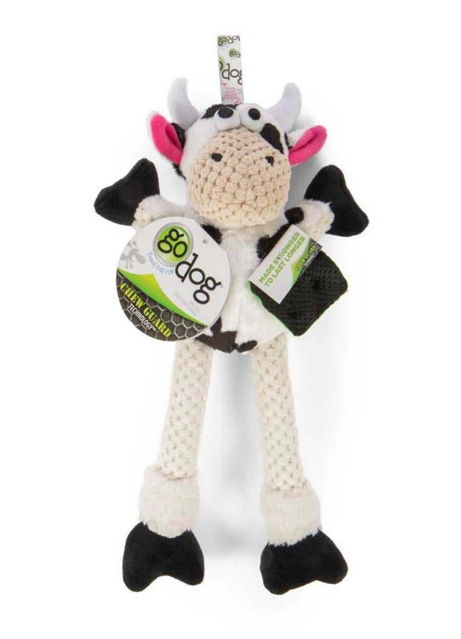 goDog Checkers Skinny Cow Durable Squeaky Plush Dog Toy White Small, Kwik Pets