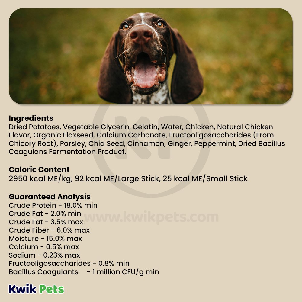 Ingredients/Nutritional info of Get Naked Digestive Health Grain-Free Dental Stick Chicken Dog Treats Large 6.6-oz
