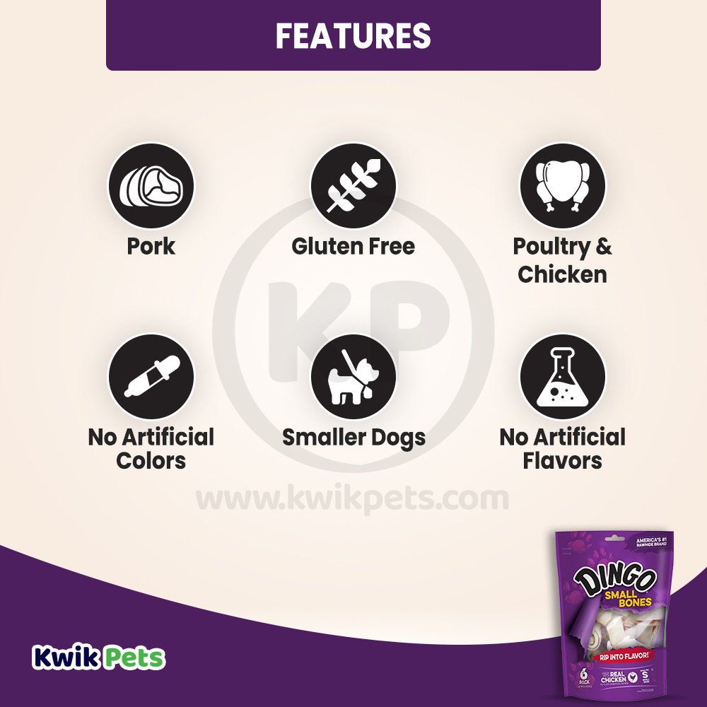 Dingo Small Adult Rawhide Bone Chicken 4 in. L 6 ct, Dingo
