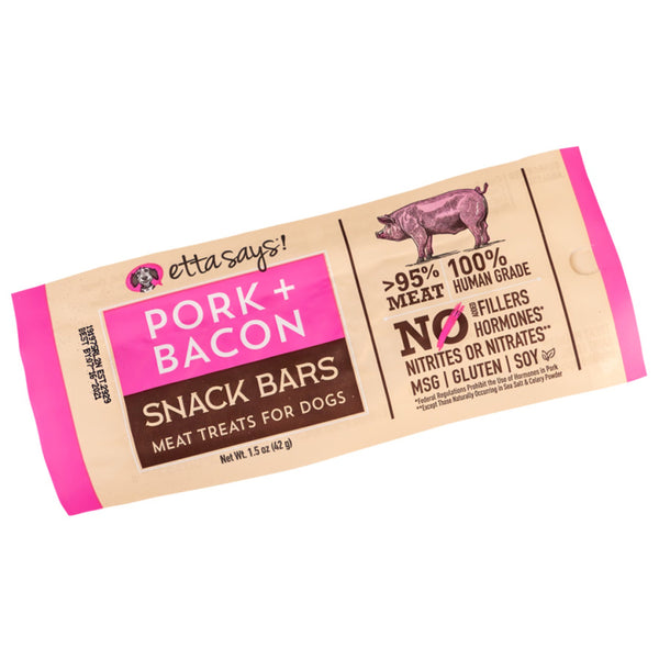 Etta Says! Meat Snack Bar Pork & Bacon Dog Treats 1.5-oz, Kwik Pets