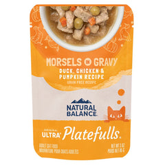 Natural Balance Original Ultra Platefulls Morsels in Gravy Grain Free Adult Wet Cat Food Pouch Duck, Chicken & Pumpkin 3-oz
