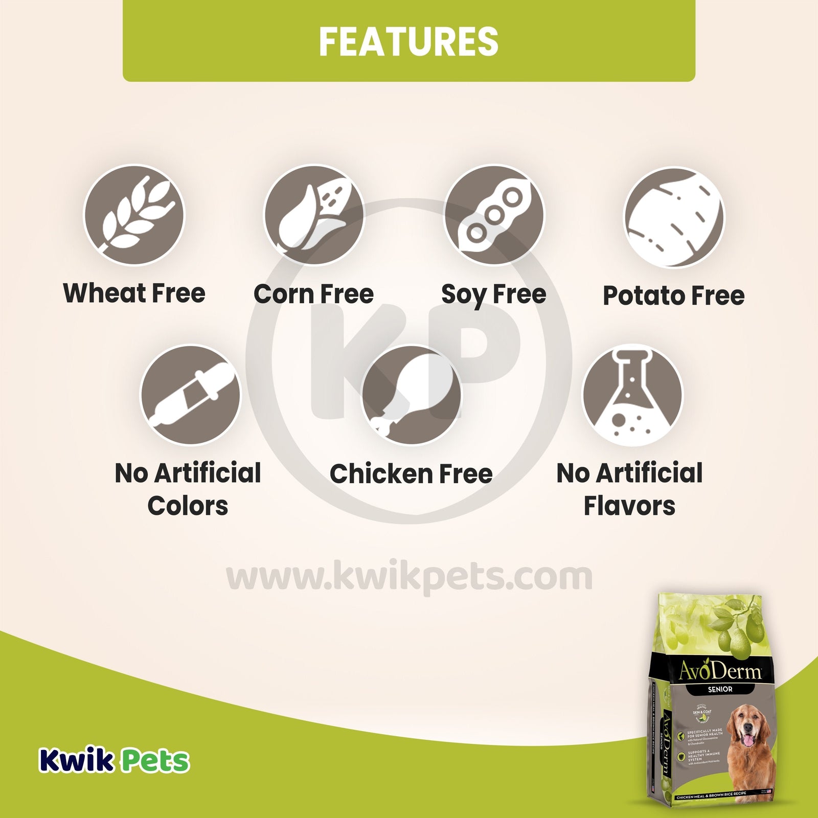 Features of AvoDerm Natural Chicken Meal & Brown Rice Senior Dry Dog Food 4.4-lb