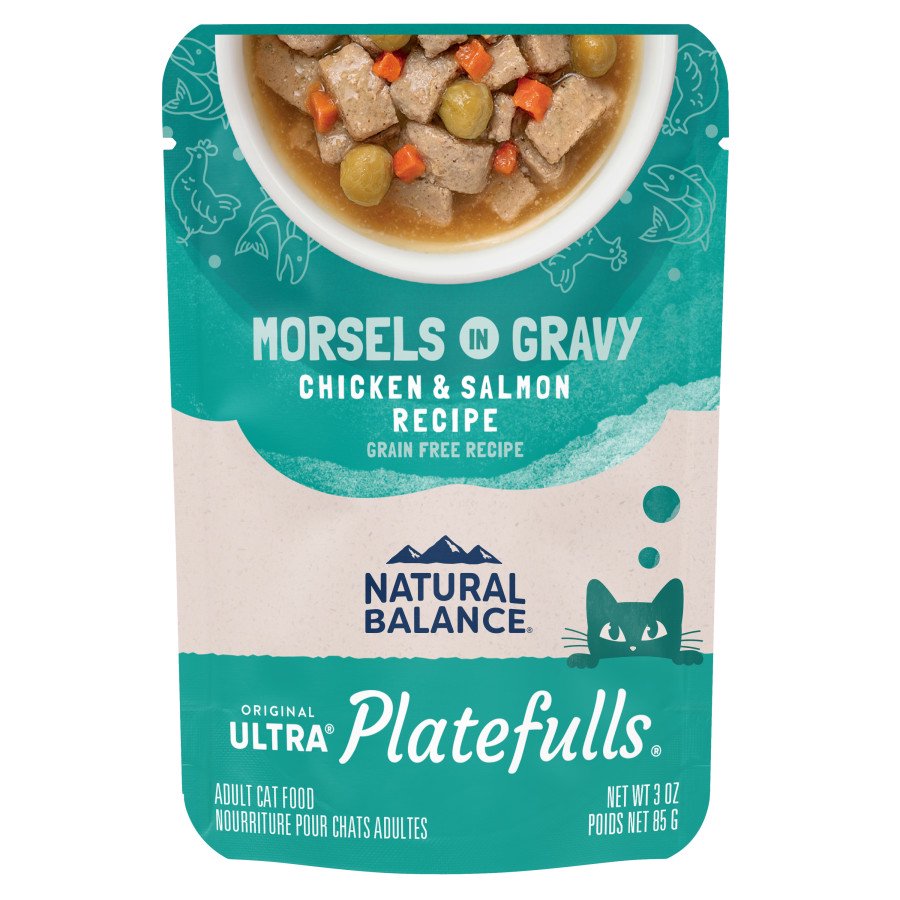 Natural Balance Original Ultra Platefulls Morsels in Gravy Grain Free Adult Wet Cat Food Pouch Chicken & Salmon 3-oz