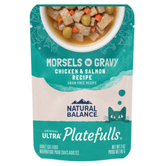 Natural Balance Original Ultra Platefulls Morsels in Gravy Grain Free Adult Wet Cat Food Pouch Chicken & Salmon 3-oz