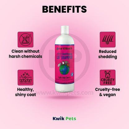 earthbath® 2-in-1 Conditioning Cat Shampoo, Light Wild Cherry, Extra Gentle Conditioning Formula, Made in USA, 16 oz, Earthbath
