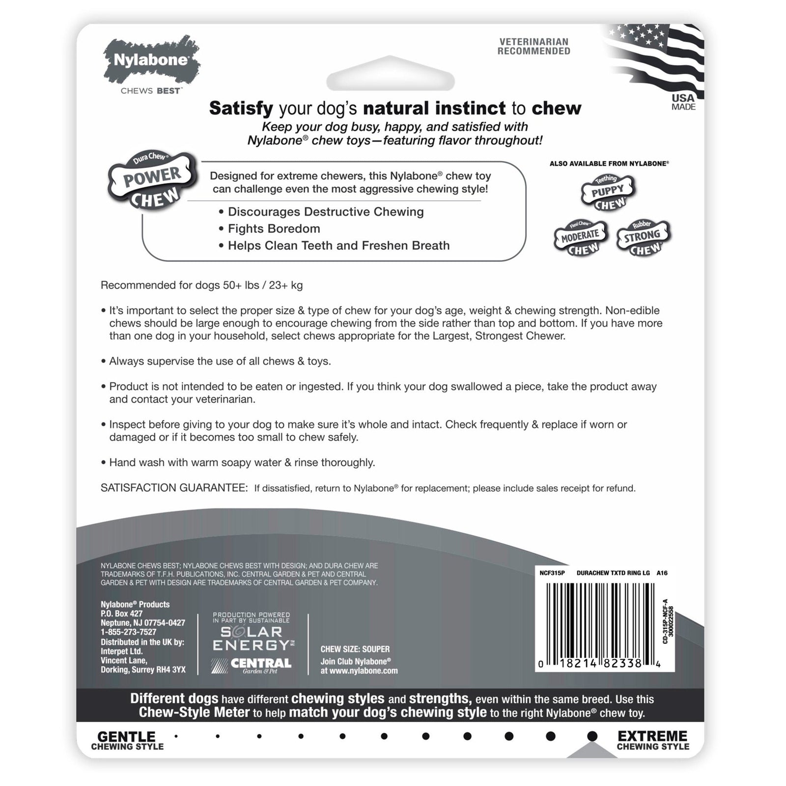 Back of Nylabone Power Chew Textured Ring Dog Toy Medley Flavor XL/Souper - 50+ lbs