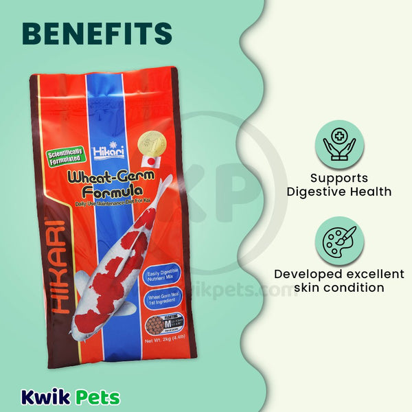 Hikari USA Wheat-Germ Floating Medium Pellet Fish Food for Koi Goldfish & Other Pond Fishes 4.4-lb, Kwik Pets