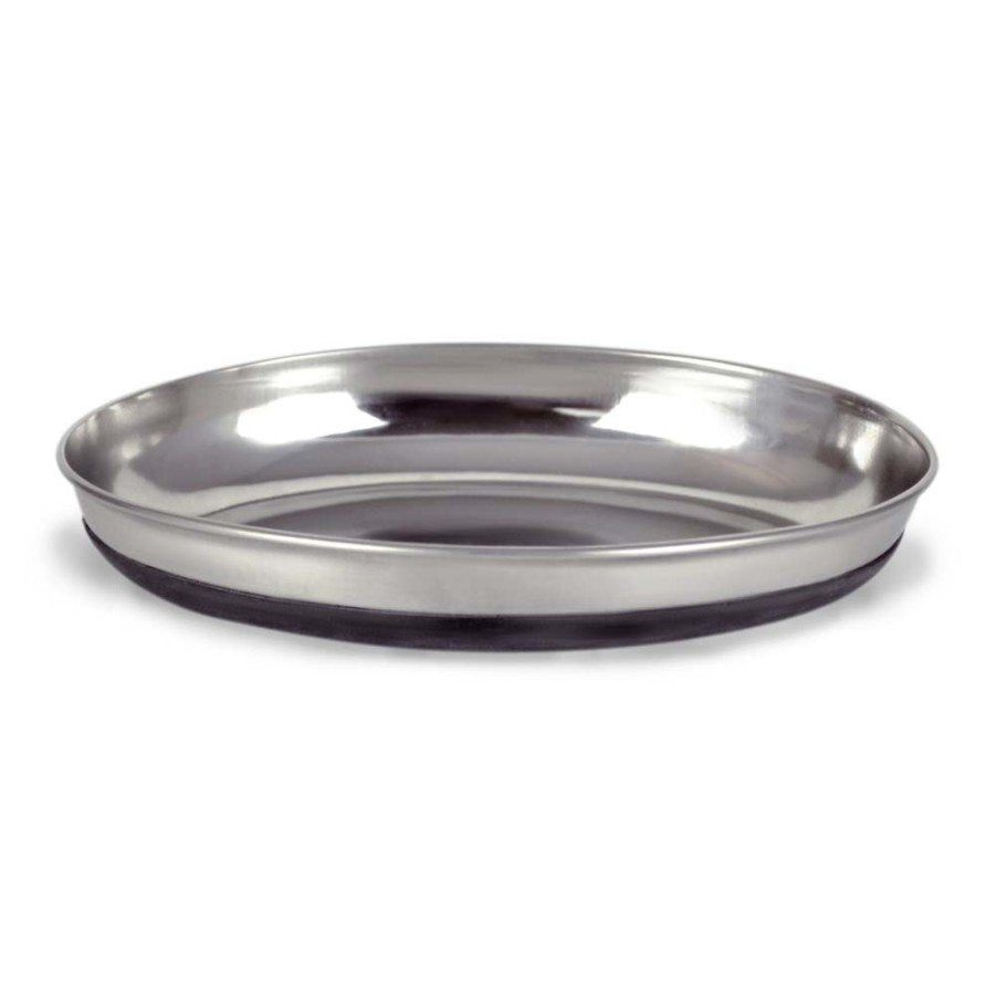 OurPets Rubber Bonded Bottom Oval Silver Stainless Steel Cat Bowl